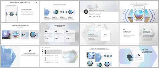 Vector templates for website design, presentations, portfolio. Templates for presentation slides, flyer, leaflet, brochure cover, report. Corporate identity business concept background with hexagons.