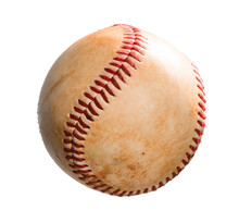 Old Scuffed Used MLB Baseball Isolated On White Background For Use Alone Or As A Design Element
