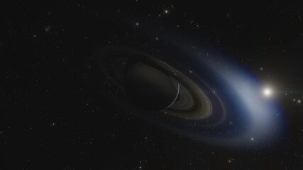 Wall Mural - Saturn is a huge planet of the solar system with beautiful rings. Cinematic animation of planet Saturn 