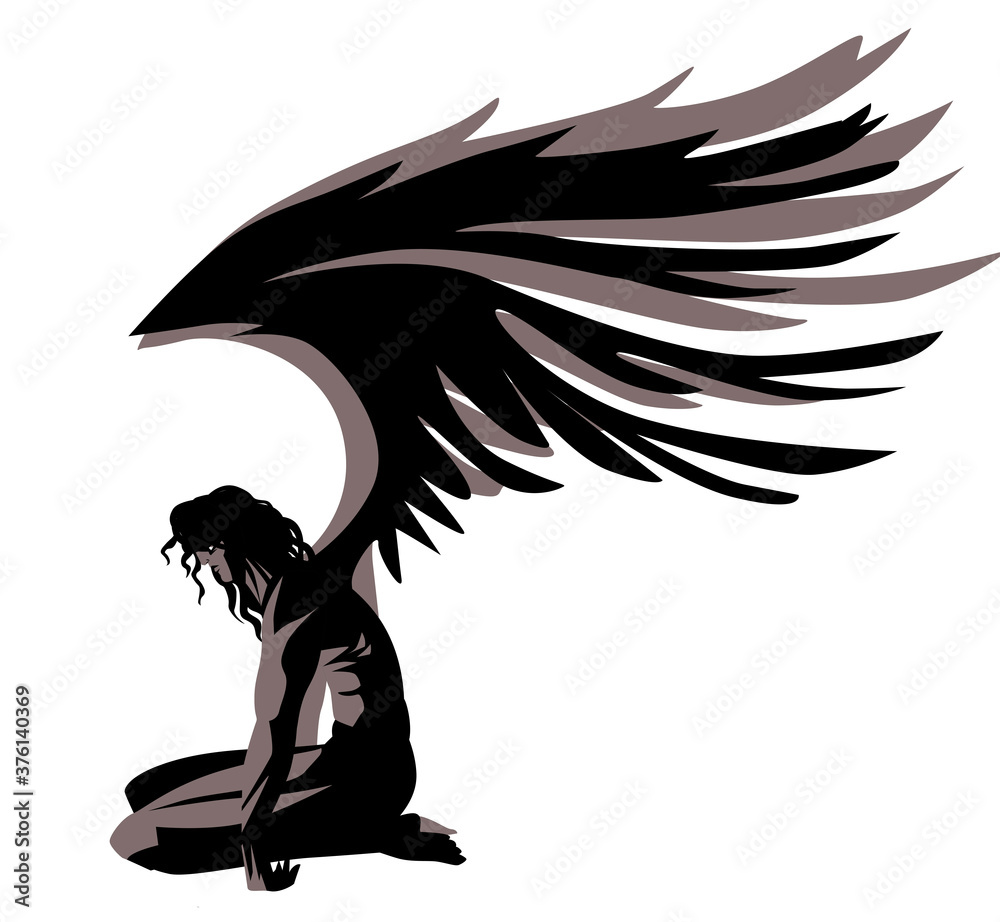 Vetor fallen angel with broken wings on ground do Stock | Adobe Stock