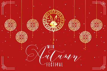 Wall Mural - mid autumn festival poster with lettering and lamps hanging