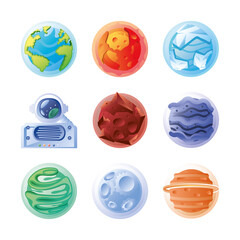 Wall Mural - set of icons solar system on white background