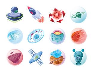 Wall Mural - set of icons solar system in white background