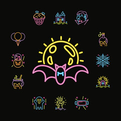 Sticker - collection of icons in neon light for halloween