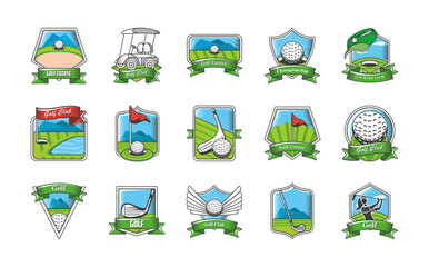 Wall Mural - set of golf emblems, shields, labels on white background