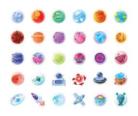 Wall Mural - bundle of icons solar system in white background