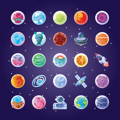 Wall Mural - bundle of icons with planets or asteroids of the solar system