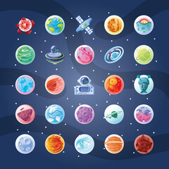 Wall Mural - set of icons with planets or asteroids