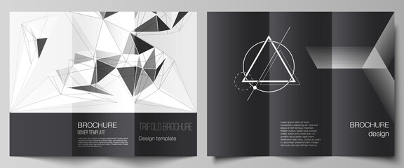 The minimal vector illustration layouts. Modern creative covers design templates for trifold brochure or flyer. Abstract geometric triangle design background using different triangular style patterns.