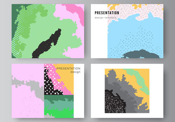 Poster - Vector layout of the presentation slides design templates, multipurpose template for presentation brochure, brochure cover. Japanese pattern template. Landscape background decoration in Asian style.