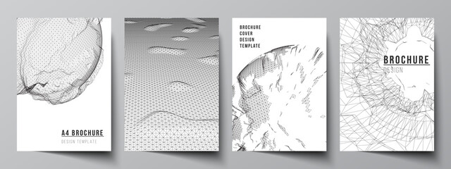 Vector layout of A4 cover mockups templates for brochure, flyer layout, booklet, cover design, book design, cover. Abstract 3d digital backgrounds for futuristic minimal technology concept design.