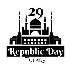 Sticker - cumhuriyet bayrami celebration day with blue mosque silhouette style