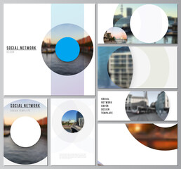 Poster - Vector layouts of modern social network mockups for cover design, website design, website backgrounds or advertising mockups. Background template with rounds, circles for IT, technology. Minimal style
