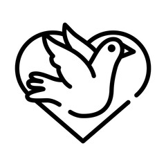 Canvas Print - heart love symbol with dove flying line style icon