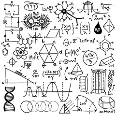 Wall Mural - Mathematical scientific pattern with geometry plots, formulas and calculations