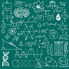Wall Mural - Mathematical scientific pattern with geometry plots, formulas and calculations