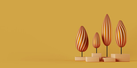 Poster - Minimal Merry Christmas web banner.  Christmas tree stripes isolated on beige background. 3d rendering illustration. Clipping path of each element included.