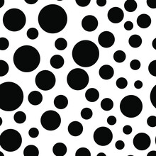Polka Dot Seamless Pattern. Random Circles Chaotic Of Different Size. Vector Abstract Dotted Background Texture. Black On White. Fabric, Wallpaper, Print, Textile, Wrapping Design. Vector Illustration