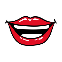 Poster - sexi mouth and teeth pop art line and fill style icon