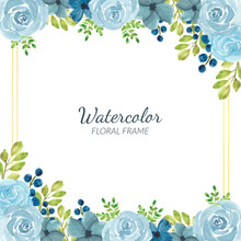 Watercolor Blue Floral Frame Decoration