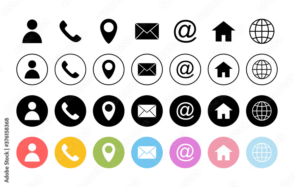 Web icon set. Business card contact information icons. Contact us icon set