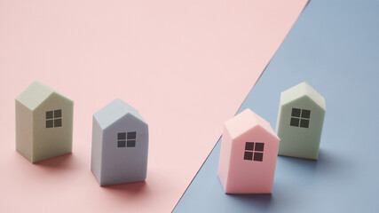 Wall Mural - House model on color background. Real estate, buying a house, new home, house concept