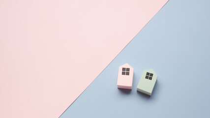 Wall Mural - House model on color background. Real estate, buying a house, new home, house concept