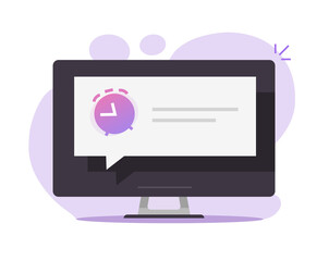 Poster - Reminder time scheduled alarm clock message notice to wake up on computer screen vector, pc watch timer online notification, electronic digital alert speech bubble with text modern