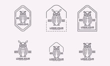 Set Of Owl Line Art Logo, Owl Icons, Owl Vintage Style Logo Set.
