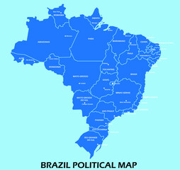 Sticker - Brazil political map divide by state colorful outline simplicity style. Vector illustration.	
