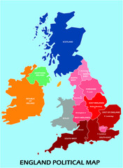 Wall Mural - England political map divide by state colorful outline simplicity style. Vector illustration.