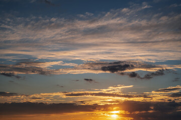 Wall Mural - Beautiful sunset sky, abstract natural background and texture. Copy space for design, overlay