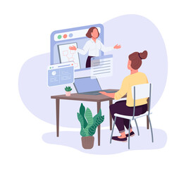 Poster - female entrepreneurs business courses flat color vector faceless character. professional development