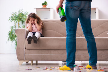 Wall Mural - Drunk father and little girl indoors