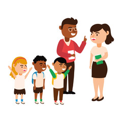 Poster - interracial teachers couple workers with students kids