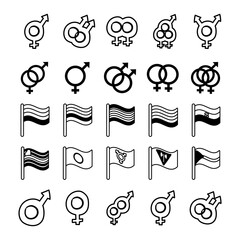 Sticker - bundle of genders symbols of sexual orientation and flags line style icons