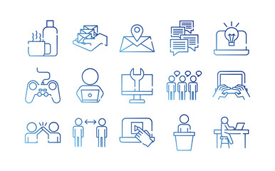 Sticker - bundle of fifteen coworking set gradient style icons