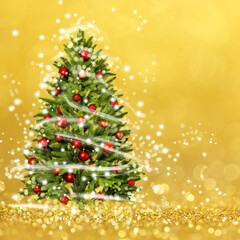 Wall Mural - Snow Covered Christmas Tree with Multi Colored Lights