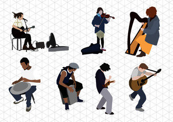 silhouettes of people(busking)