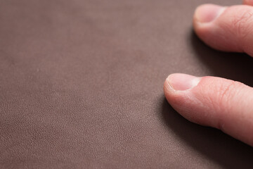 Wall Mural - man hand check grain brown closeup leather shot