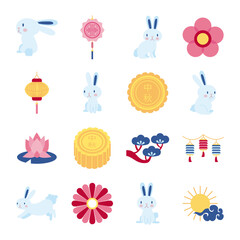 Sticker - bundle of sixteen mid autumn set collection icons