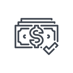 Poster - Dollar with Check Mark line icon. Confirmation of Payment vector outline sign.