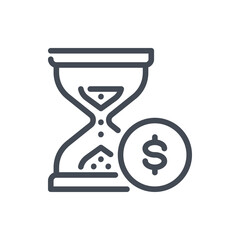 Poster - Hourglass with Dollar coin line icon. Time is Money, Salary and wage vector outline sign.