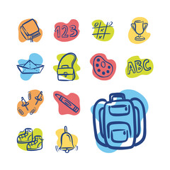 Poster - bundle of sixteen back to school supplies in blue background