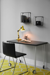 Poster - modern teenager's room interior with workplace and stylish design elements
