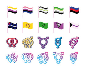 Canvas Print - bundle of genders symbols of sexual orientation and flags multy style icons