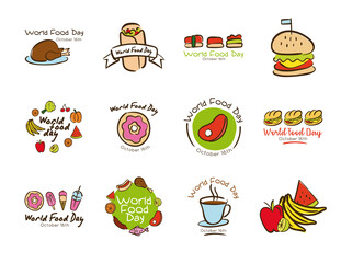 Canvas Print - bundle of twelve world food day celebration letterings flat style icons