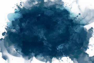 Wall Mural - watercolor brush texture background. blue color paint stain splash water pattern on white paper, han