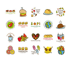 Canvas Print - bundle of twenty world food day celebration letterings flat style icons