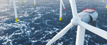 Offshore Wind Power And Energy Farm With Many Wind Turbines On The Ocean